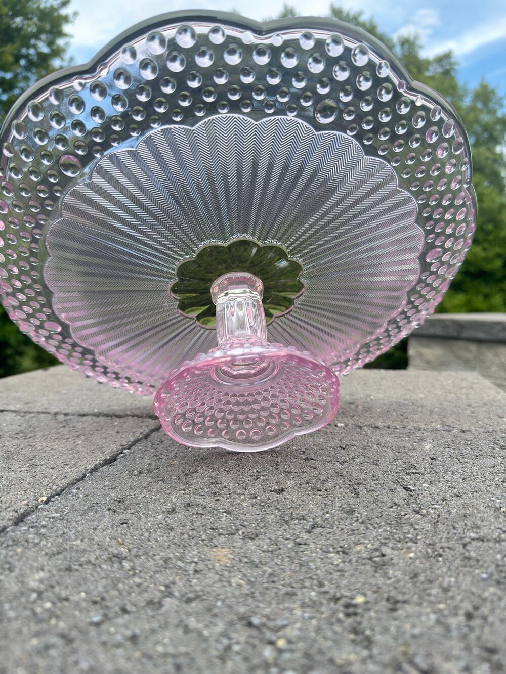 Vintage Gorham Emily's Attic Collection Pink 13” Footed Cake Plate Stand hobnail